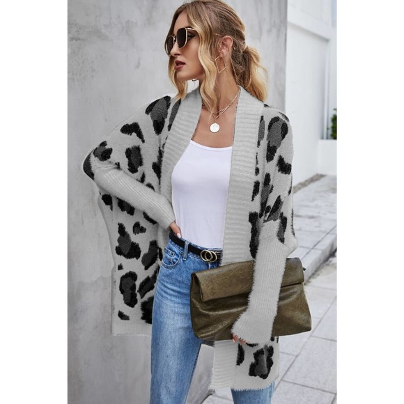 Leopard Batwing Sleeve Open Front Cardigan - Picture 6 of 11